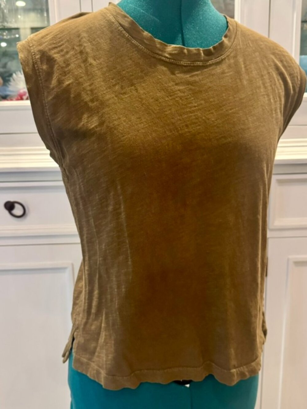 Rowan Mustard Green Cotton Cap Sleeve Tee Size XS